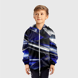 Ветровка с капюшоном детская Синие и серебреные абстрактные полосы, цвет: 3D-белый — фото 2