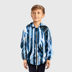 Ветровка с капюшоном детская Синие неоновые полосы на чёрном фоне, цвет: 3D-черный — фото 2