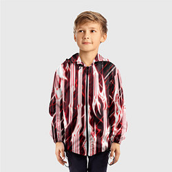 Ветровка с капюшоном детская Красные неоновые полосы на чёрном фоне, цвет: 3D-черный — фото 2