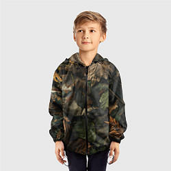 Ветровка с капюшоном детская Реалистичный охотничий камуфляж из ткани и листьев, цвет: 3D-черный — фото 2