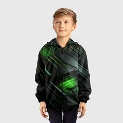 Ветровка с капюшоном детская Металл и зеленый яркий неоновый свет, цвет: 3D-черный — фото 2
