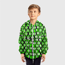Ветровка с капюшоном детская Техно узор из шестиугольников зелёный, цвет: 3D-белый — фото 2