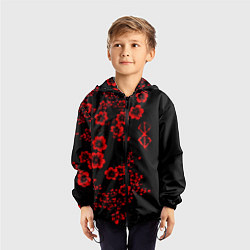 Ветровка с капюшоном детская Клеймо жертвы из аниме Берсерк - красные цветы, цвет: 3D-черный — фото 2