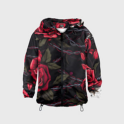 Ветровка с капюшоном детская Череп и красные розы, цвет: 3D-черный