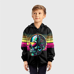 Ветровка с капюшоном детская Cyber skull - ai art fantasy, цвет: 3D-черный — фото 2