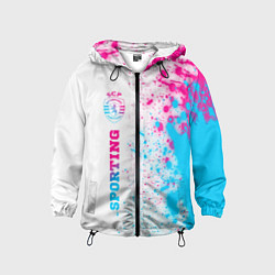 Ветровка с капюшоном детская Sporting neon gradient style по-вертикали, цвет: 3D-черный