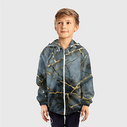 Ветровка с капюшоном детская Золотые линии на серо-голубом фоне, цвет: 3D-белый — фото 2