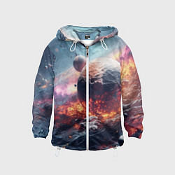 Ветровка с капюшоном детская Космическое столкновение планет, цвет: 3D-белый