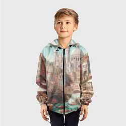 Ветровка с капюшоном детская Город в восточном стиле, цвет: 3D-черный — фото 2