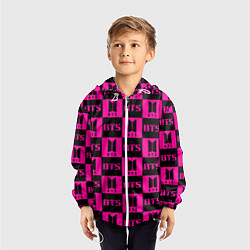 Ветровка с капюшоном детская BTS pattern pink logo, цвет: 3D-белый — фото 2
