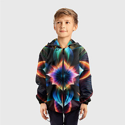 Ветровка с капюшоном детская Графические лепестки радужные, цвет: 3D-черный — фото 2