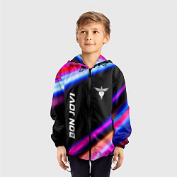 Ветровка с капюшоном детская Bon Jovi neon rock lights, цвет: 3D-черный — фото 2
