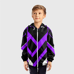 Ветровка с капюшоном детская Фиолетово-белые полосы на чёрном фоне, цвет: 3D-белый — фото 2