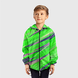 Ветровка с капюшоном детская Зелёный и фиолетовый абстрактные полосы, цвет: 3D-черный — фото 2