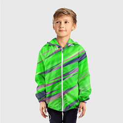 Ветровка с капюшоном детская Зелёный и фиолетовый абстрактные полосы, цвет: 3D-белый — фото 2