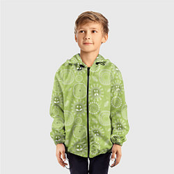 Ветровка с капюшоном детская Зеленый цветочный - паттерн смайлики, цвет: 3D-черный — фото 2