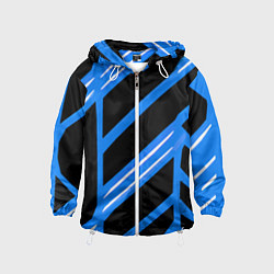 Ветровка с капюшоном детская Black and white stripes on a blue background, цвет: 3D-белый