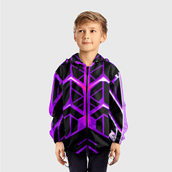 Ветровка с капюшоном детская Фиолетовые линии на чёрном фоне, цвет: 3D-черный — фото 2