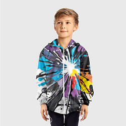 Ветровка с капюшоном детская Кляксы краски - абстракция, цвет: 3D-белый — фото 2