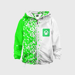Ветровка с капюшоном детская Xbox кислотные зеленые краски, цвет: 3D-белый