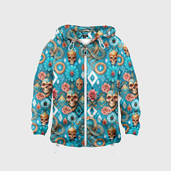Ветровка с капюшоном детская Паттерн змеи и черепа, цвет: 3D-белый