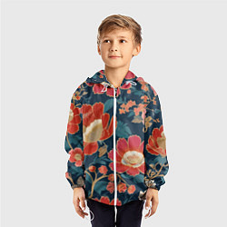 Ветровка с капюшоном детская Искусство алые цветы, цвет: 3D-белый — фото 2