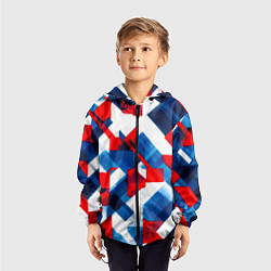 Ветровка с капюшоном детская Сине бело красная абстракция, цвет: 3D-черный — фото 2
