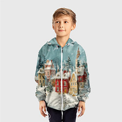 Ветровка с капюшоном детская Праздничный новогодний город, цвет: 3D-белый — фото 2