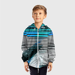 Ветровка с капюшоном детская Сине-чёрные полосы на белом фоне, цвет: 3D-белый — фото 2