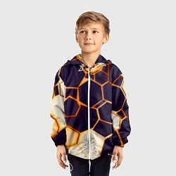Ветровка с капюшоном детская Чёрные шестиугольники на чёрном фоне, цвет: 3D-белый — фото 2