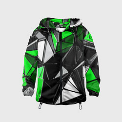 Ветровка с капюшоном детская Зелёно-белые рельефные треугольники на чёрном фоне, цвет: 3D-черный