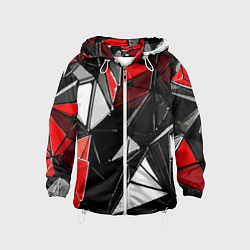 Ветровка с капюшоном детская Красно-белые рельефные треугольники на чёрном фоне, цвет: 3D-белый