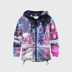 Ветровка с капюшоном детская Новогоднее настроение фонариков, цвет: 3D-черный