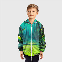 Ветровка с капюшоном детская Зелёная кислотная абстракция, цвет: 3D-белый — фото 2