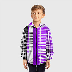Ветровка с капюшоном детская Белые полосы на чёрно-фиолетовом фоне, цвет: 3D-черный — фото 2
