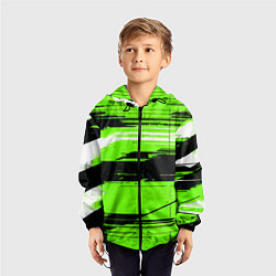 Ветровка с капюшоном детская Горизонтальные чёрно-белые линии на зелёном фоне, цвет: 3D-черный — фото 2