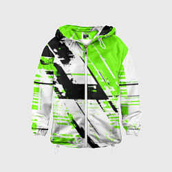 Ветровка с капюшоном детская Diagonal black and green stripes on a white backgr, цвет: 3D-белый