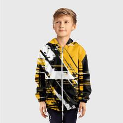 Ветровка с капюшоном детская Diagonal black and white stripes on a yellow backg, цвет: 3D-белый — фото 2