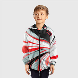 Ветровка с капюшоном детская Волнистые бело-красные линии на чёрном фоне, цвет: 3D-черный — фото 2