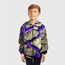 Ветровка с капюшоном детская Треснувший камень фиолетовый, цвет: 3D-черный — фото 2