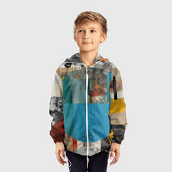 Ветровка с капюшоном детская Абстрактный ретро коллаж, цвет: 3D-белый — фото 2