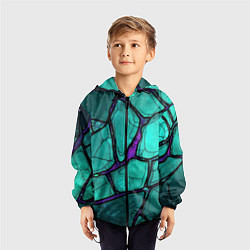 Ветровка с капюшоном детская Зеленые плиты с фиолетовым разломом, цвет: 3D-черный — фото 2