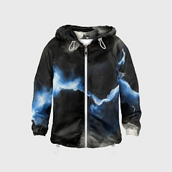 Ветровка с капюшоном детская Синий разлом на черной плите текстура, цвет: 3D-белый