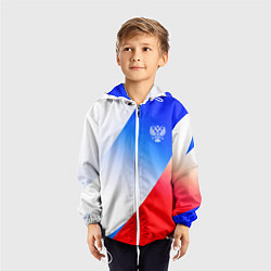 Ветровка с капюшоном детская Герб России на фоне цветов флага градиент, цвет: 3D-белый — фото 2