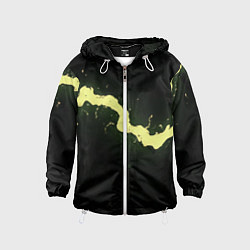 Ветровка с капюшоном детская Желтая трещина на черном, цвет: 3D-белый
