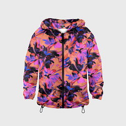 Ветровка с капюшоном детская Абстрактные цветы - текучая краска, цвет: 3D-черный