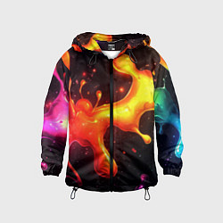 Ветровка с капюшоном детская Радужные кляксы на черном фоне, цвет: 3D-черный
