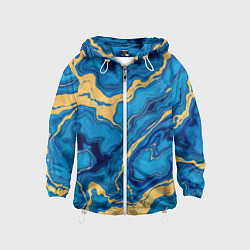 Ветровка с капюшоном детская Синий мрамор с золотом, цвет: 3D-белый