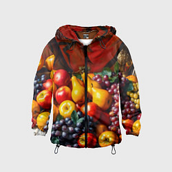 Ветровка с капюшоном детская Фруктовый натюрморт, цвет: 3D-черный