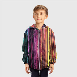 Ветровка с капюшоном детская Неоновый и переливающийся киберпанк узор, цвет: 3D-белый — фото 2